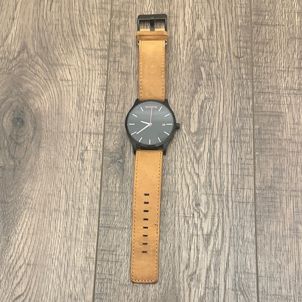 MVMT Men’s Watch with Tan Leather Strap w Black Face